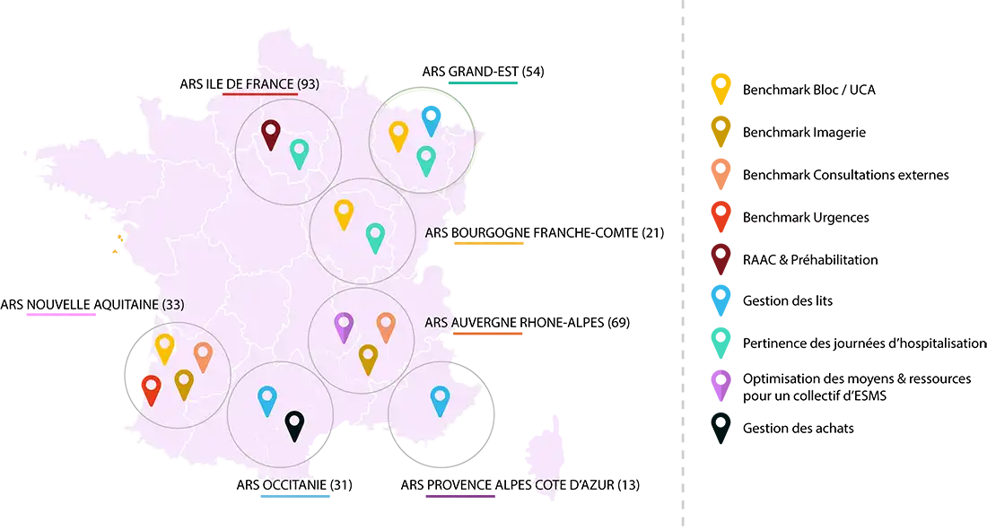 Carte de France des missions réalisées pour les ARS